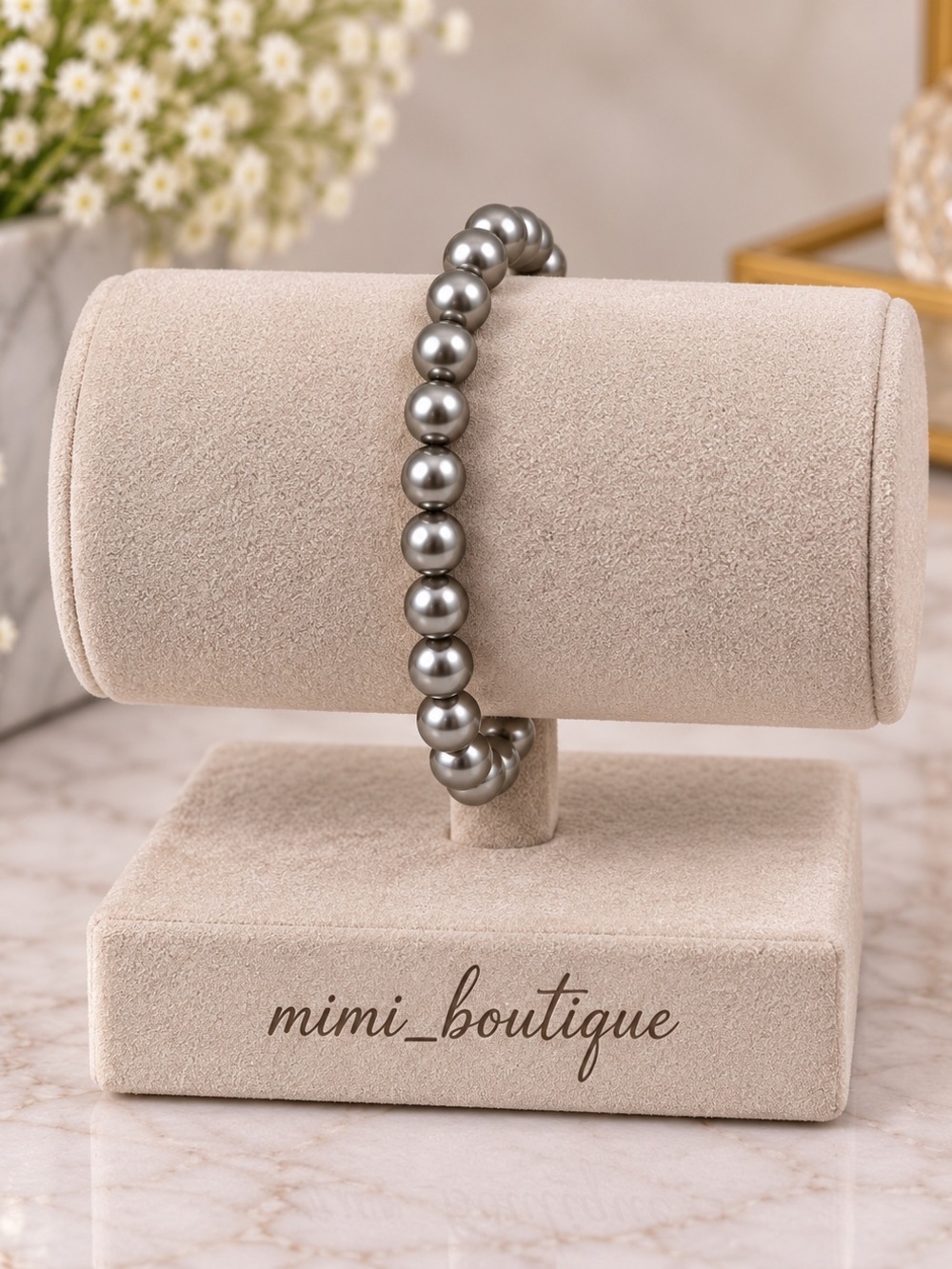 Handmade Pewter Swarovski Crystal Pearl Stretch Bracelet